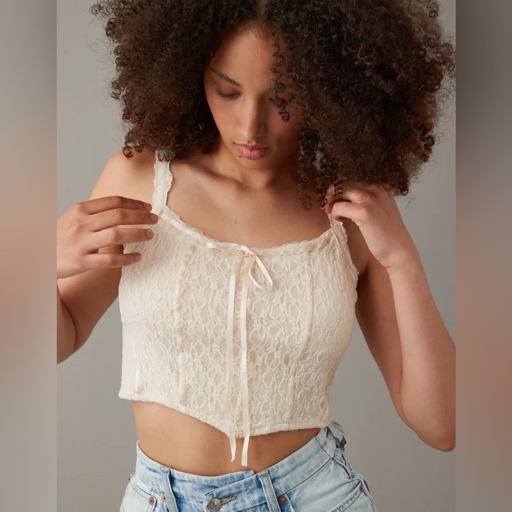 AEO Cropped Lace Corset Tank Top Size L